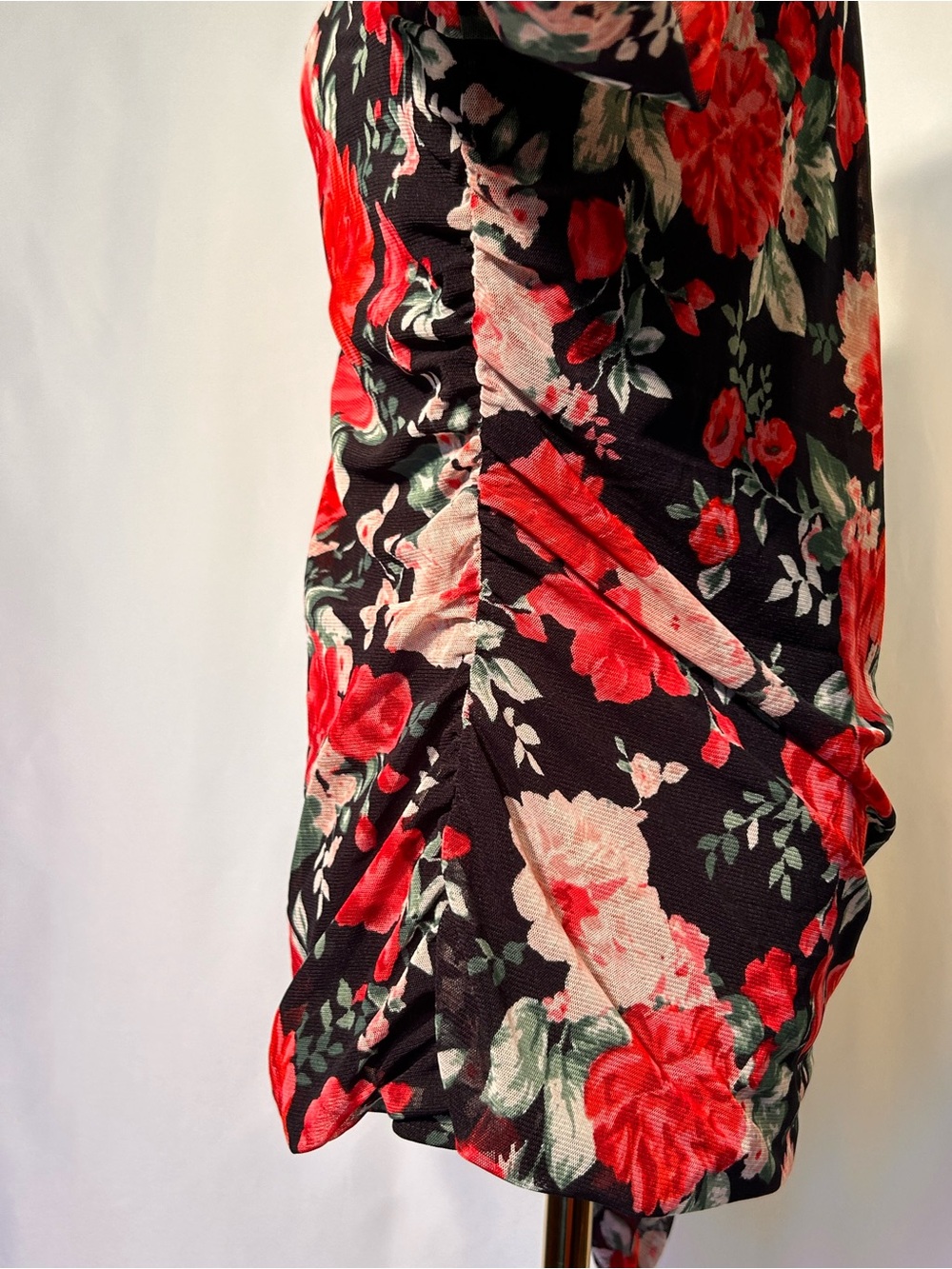 Black Red Floral Mesh Ruched Sweetheart Top XXL Whimsigoth Cottagecore - Picture 4 of 12